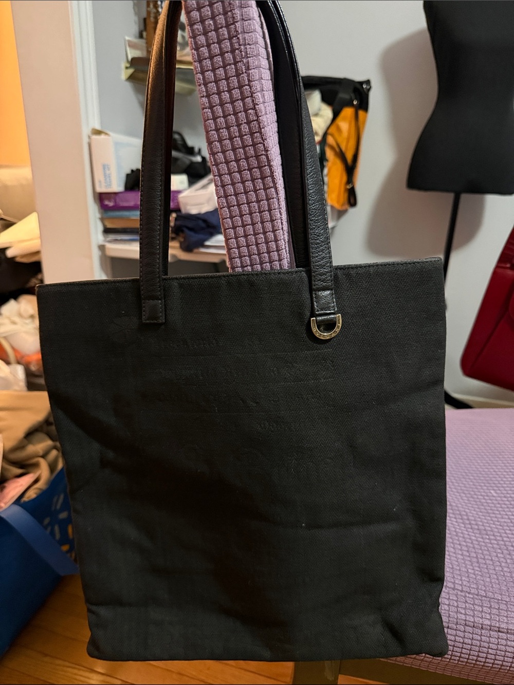 Authentic Bulgari Black Everyday Canvas Tote Bag with Leather Handles
